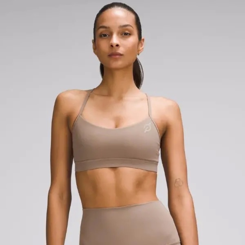 Lululemon peloton flow y bra nulu light support a-c cup size 8 tan beige